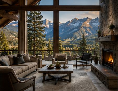 A great room looking out at the mountains